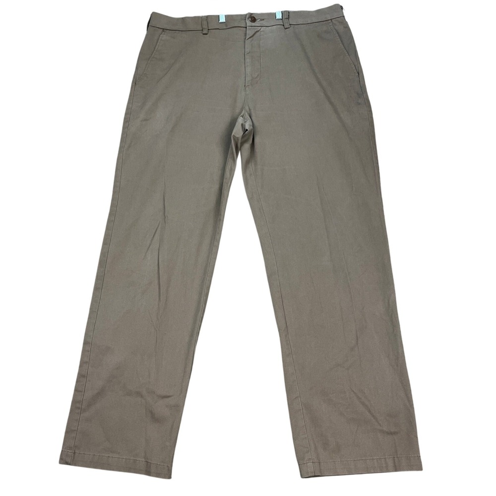Croft Barrow Pants Men 38x34 Khaki Tan Straight Leg Flat Front Chino Classic Fit